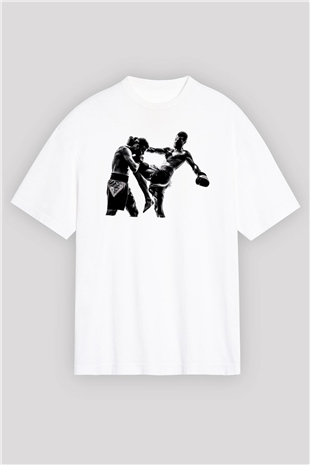Kick boks Beyaz Oversize Tişört Oversize T-shirt - TişörtFabrikası