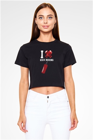 Kick boks Siyah Crop Top Tişört