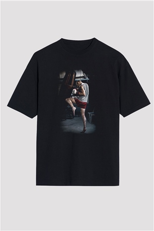 Kick boks Siyah Unisex Oversize Tişört T-Shirt