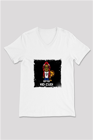 Kid Cudi Baskılı Beyaz V Yaka Unisex Tişört