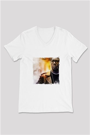 Kid Cudi Baskılı Beyaz V Yaka Unisex Tişört