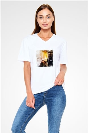 Kid Cudi Baskılı Beyaz V Yaka Unisex Tişört