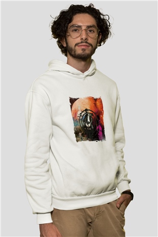 Kid Cudi Baskılı Unisex Beyaz Kapüşonlu Sweatshirt
