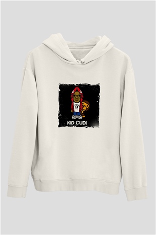 Kid Cudi Baskılı Unisex Beyaz Kapüşonlu Sweatshirt