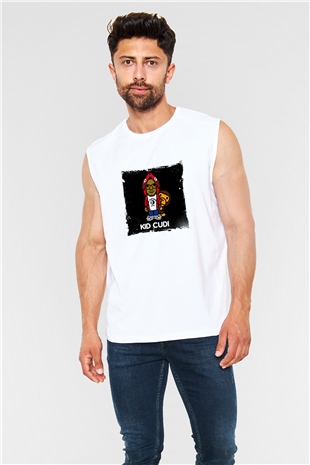 Kid Cudi Baskılı Unisex Beyaz Kolsuz Tişört
