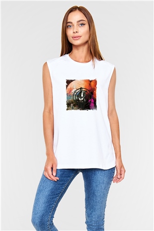 Kid Cudi Baskılı Unisex Beyaz Kolsuz Tişört