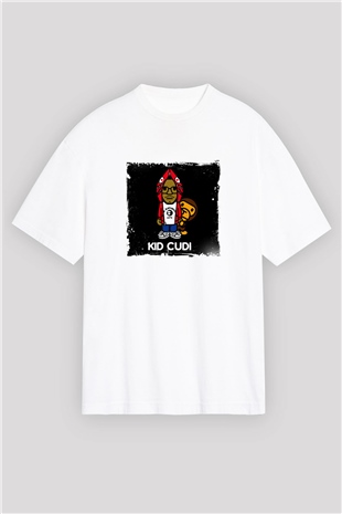 Kid Cudi Baskılı Oversize Beyaz Tişört