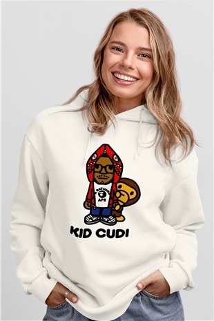Kid Cudi Beyaz Unisex Kapşonlu Sweatshirt