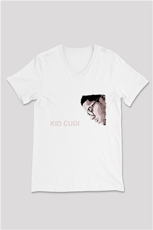 Kid Cudi Beyaz Unisex V Yaka Tişört
