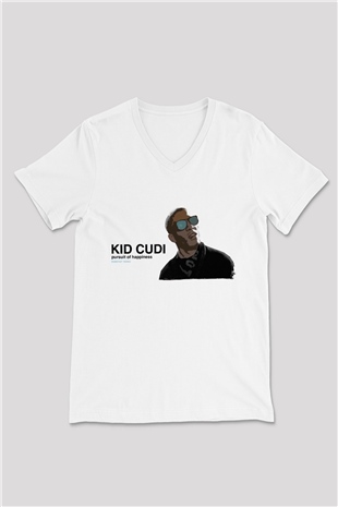 Kid Cudi Beyaz Unisex V Yaka Tişört
