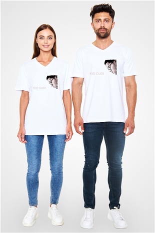 Kid Cudi Beyaz Unisex V Yaka Tişört
