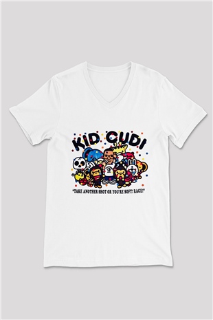 Kid Cudi Beyaz Unisex V Yaka Tişört T-Shirt