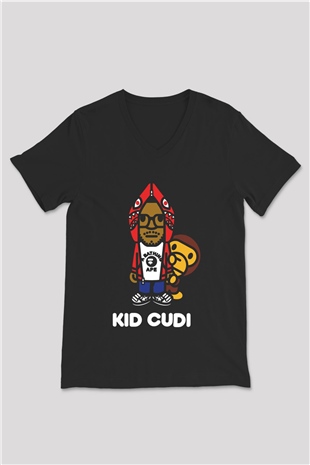 Kid Cudi Siyah Unisex V Yaka Tişört T-Shirt