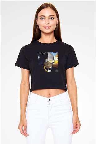 Kid n Play Baskılı Crop Top Siyah Kadın Tişört