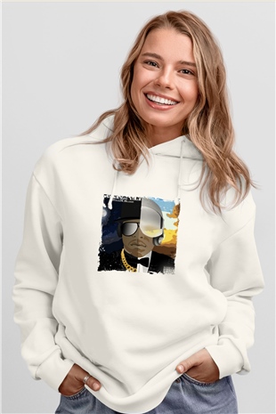 Kid n Play Baskılı Unisex Beyaz Kapüşonlu Sweatshirt