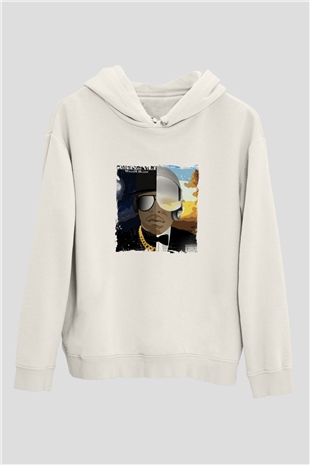 Kid n Play Baskılı Unisex Beyaz Kapüşonlu Sweatshirt