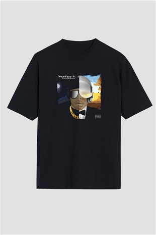 Kid n Play Baskılı Unisex Oversize Siyah Tişört