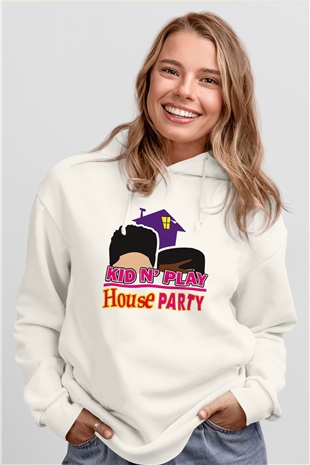 Kid n Play Beyaz Unisex Kapüşonlu Sweatshirt