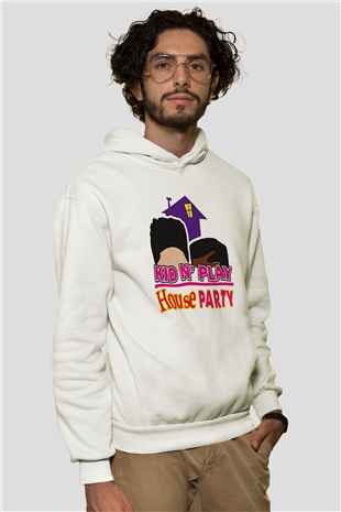Kid n Play Beyaz Unisex Kapüşonlu Sweatshirt