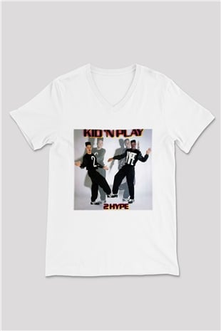 Kid n Play Beyaz Unisex V Yaka Tişört T-Shirt