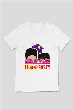 Kid n Play Beyaz Unisex V Yaka Tişört
