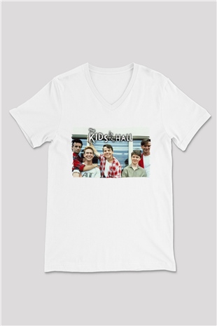 Kids in the Hall Beyaz Unisex V Yaka Tişört