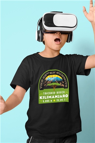 Kilimanjaro Baskılı Siyah Unisex Çocuk Tişört
