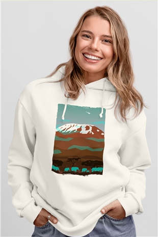 Kilimanjaro Beyaz Unisex Hoodie