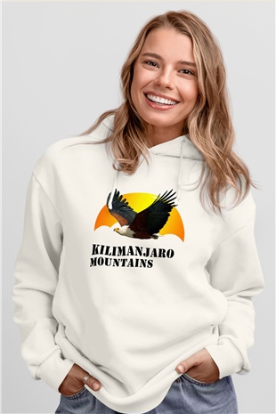 Kilimanjaro Beyaz Unisex Kapşonlu Sweatshirt