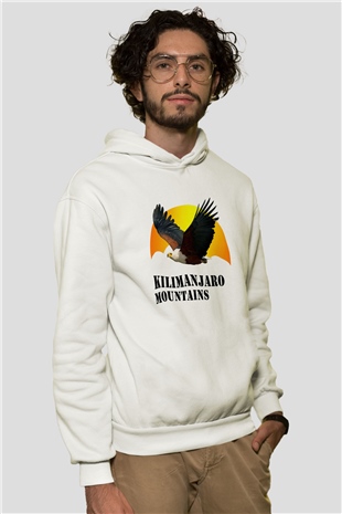 Kilimanjaro Beyaz Unisex Kapşonlu Sweatshirt