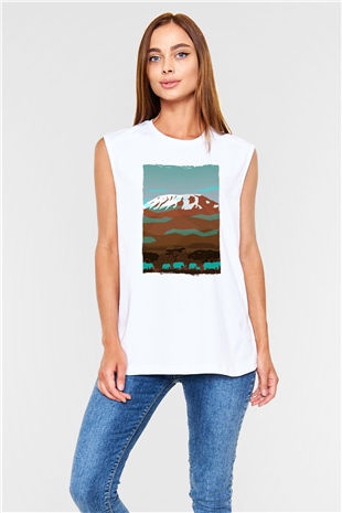 Kilimanjaro Beyaz Unisex Kolsuz Tişört