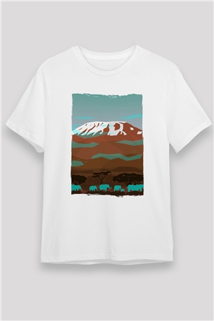 Kilimanjaro Beyaz Unisex Tişört T-Shirt - TişörtFabrikası