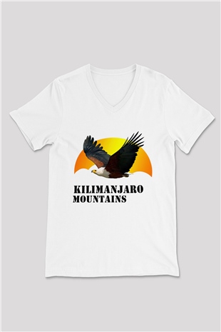 Kilimanjaro Beyaz Unisex V Yaka Tişört T-Shirt