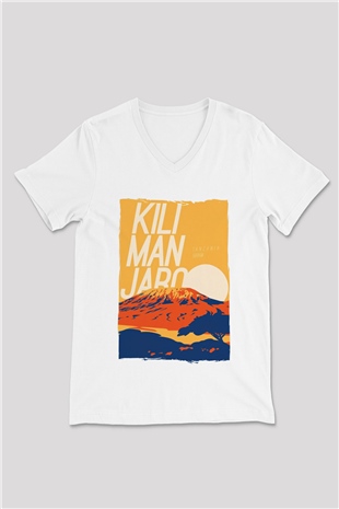 Kilimanjaro Beyaz Unisex V Yaka Tişört