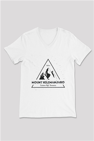 Kilimanjaro Beyaz Unisex V Yaka Tişört T-Shirt