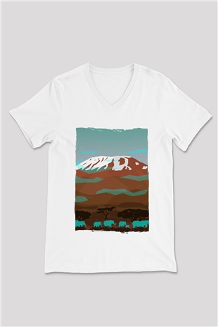 Kilimanjaro Beyaz Unisex V Yaka Tişört