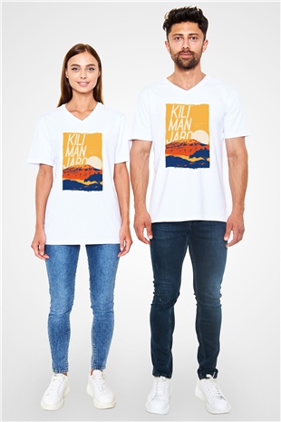 Kilimanjaro Beyaz Unisex V Yaka Tişört