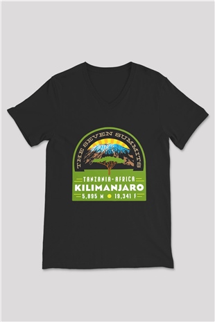Kilimanjaro Siyah Unisex V Yaka Tişört T-Shirt