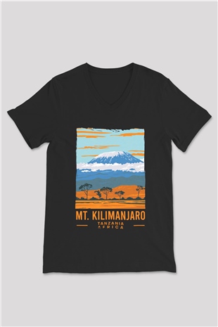 Kilimanjaro Siyah Unisex V Yaka Tişört