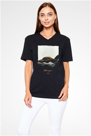 Kilimanjaro Siyah Unisex V Yaka Tişört