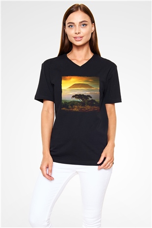 Kilimanjaro Siyah Unisex V Yaka Tişört
