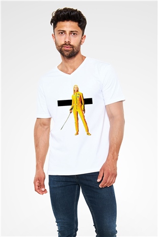 Kill Bill Beyaz Unisex V Yaka Tişört T-Shirt