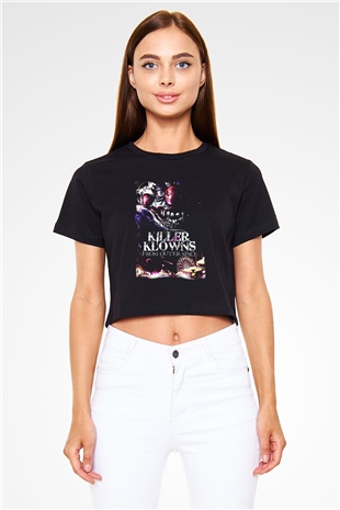Killer Klowns from Outer Space Siyah   Crop Top Tişört