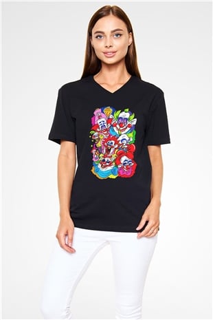 Killer Klowns from Outer Space Siyah Unisex  V Yaka Tişört