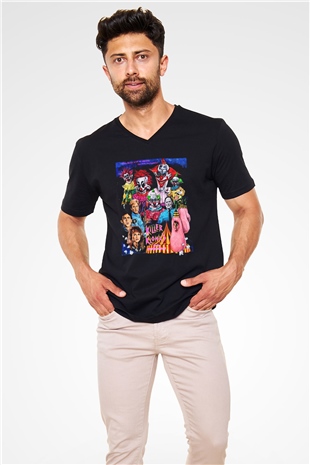 Killer Klowns from Outer Space Siyah Unisex V Yaka Tişört