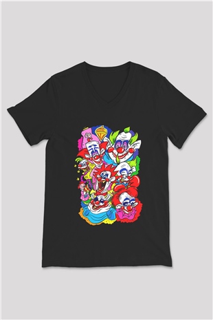 Killer Klowns from Outer Space Siyah Unisex  V Yaka Tişört
