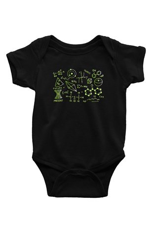 Kimya Atomlar Baskılı Unisex Siyah Bebek Body - Zıbın