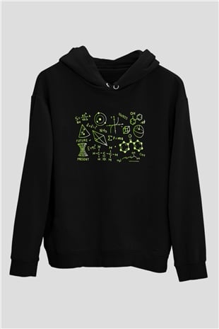Kimya Atomlar Baskılı Unisex Siyah Hoodie