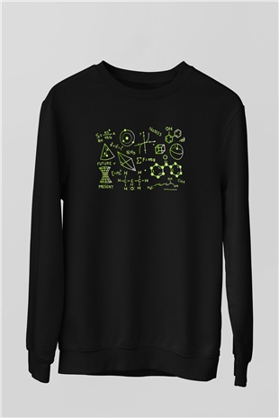 Kimya Atomlar Baskılı Unisex Siyah Sweatshirt