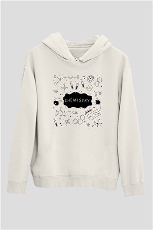 Kimya Bağlar Baskılı Unisex Beyaz Hoodie